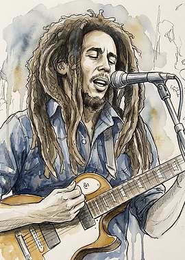 Bob Marley Watercolor Portrait