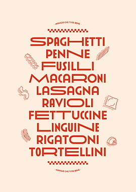 Italian Pasta Types Typography Poster
