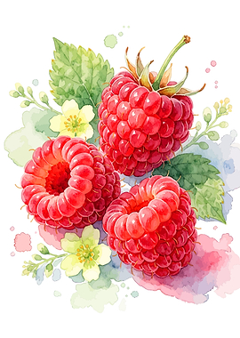 Watercolor Illustration of Fresh Raspberries