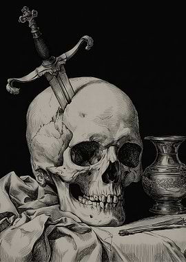 Skull with Dagger Still Life