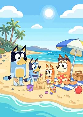 Bluey Family Beach Day Illustration