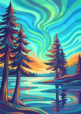 Vibrant Northern Lights Forest Landscape