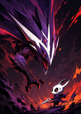 Hollow Knight Facing a Fierce Beast