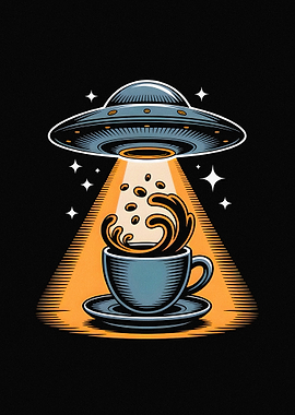 UFO Abducting Coffee Illustration
