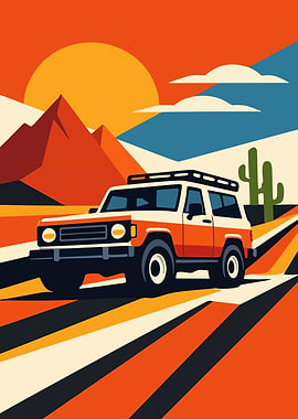Retro Desert Off-Road Adventure Illustration