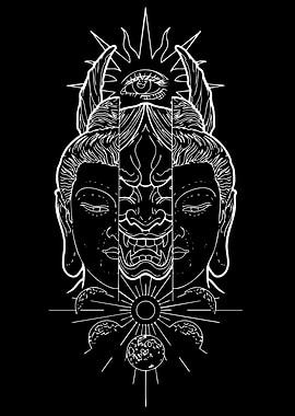 Buddha and Hannya Mask Duality Art