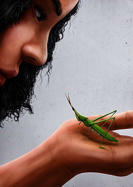 Girl Catches Grasshopper