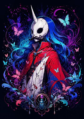 Mystical Unicorn Masked Figure Illustration