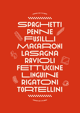 Italian Pasta Types Typography Poster