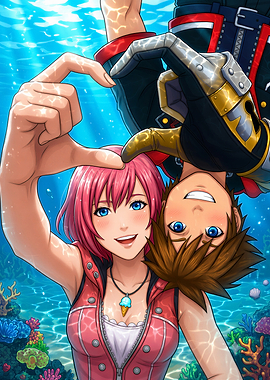 Sora and Kairi Underwater Heart Hands