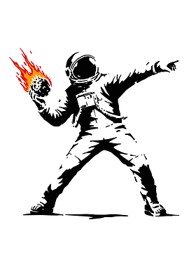 Astronaut Fire Thrower Stencil Street Art Poster | Space Graffiti Wall Art