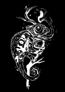 Stylized Black and White Chameleon Illustration