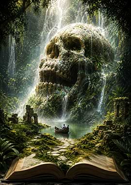 Skull Waterfall Jungle Fantasy Scene