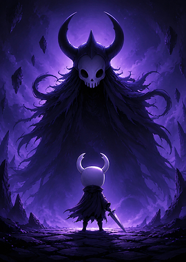 Hollow Knight Facing Shadowy Giant
