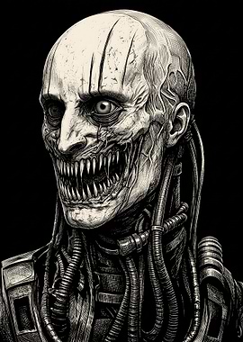 Cybernetic Horror Creature Portrait