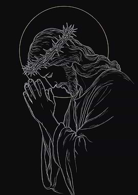 Jesus Christ Praying Line Art