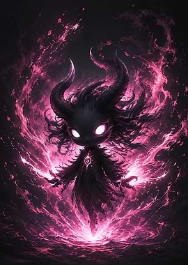 Dark Chibi Demon with Pink Flames