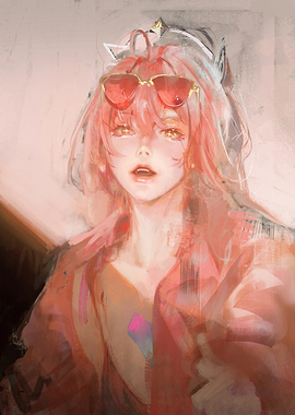 Stylized Portrait of Pink-Haired Anime Girl