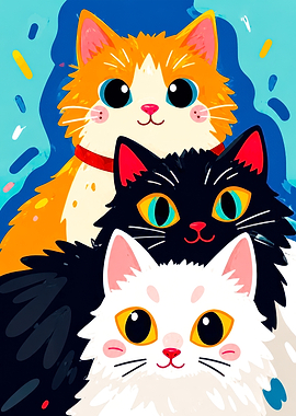 Three Colorful Cartoon Cats Illustration