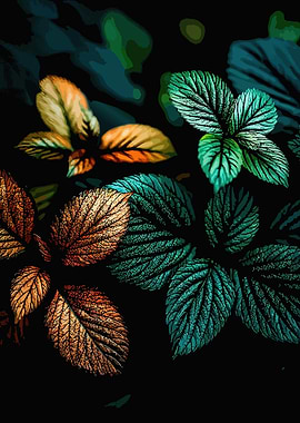 Vibrant Autumn and Green Leaves