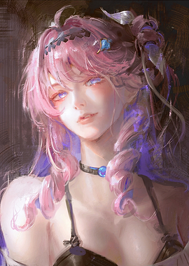 Ethereal Pink-Haired Anime Girl Portrait