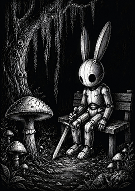 Mechanical Rabbit Knight in Dark Forest