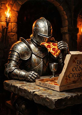 Knight Eating Pepperoni Pizza