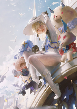 Anime Girl with Plush Toys