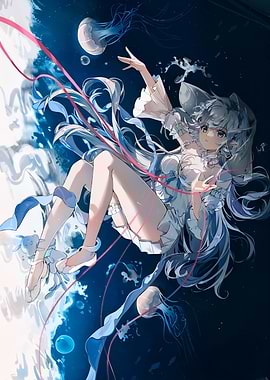Girl Floating with Jellyfish