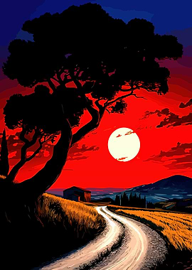Vibrant Sunset Over Country Road