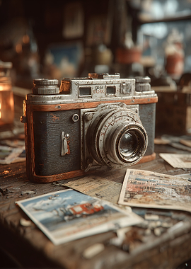 Vintage Film Camera on Wooden Desk