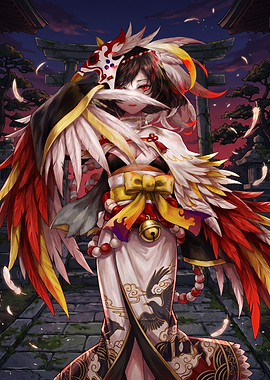 Anime Girl with Tengu Mask