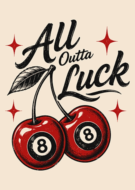 All Outta Luck 8 Ball Cherries Poster | Vintage Retro Cherry Wall Art