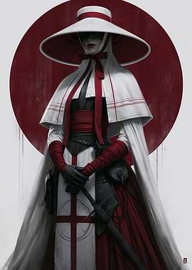 Samurai Nun Warrior Digital Portrait