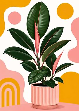 Rubber Plant in Pink Pot Maximalism Dopamine Plant