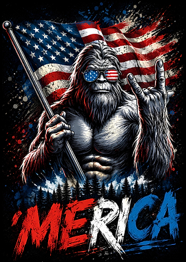 Patriotic Bigfoot Rocking Out