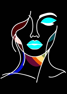 Abstract Neon Line Art Portrait