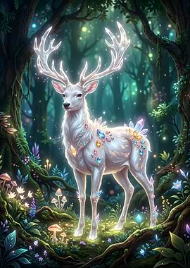 Magical Crystal Deer in Enchanted Forest