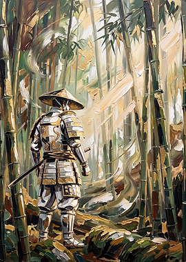 Samurai Warrior in Bamboo Forest