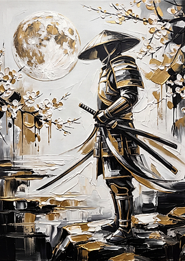 Samurai Warrior Under Full Moon