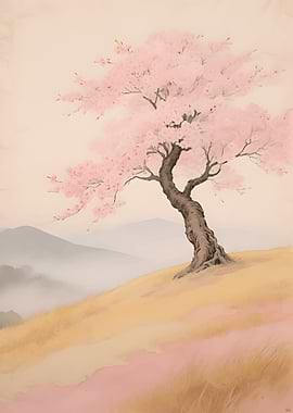 Blooming Cherry Blossom Tree on Hillside