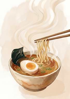 Steaming Ramen Bowl Soft Boiled Egg Chopsticks Japanese Cuisine