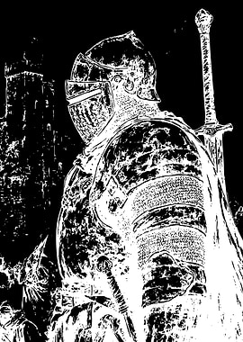 Black and White Knight Illustration