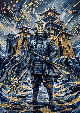 Golden Samurai Warrior and Castle