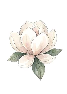 Watercolor Magnolia Flower Illustration