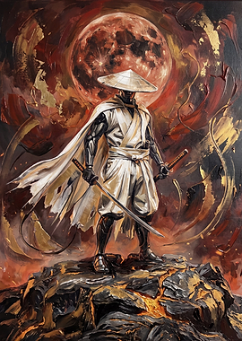 Cybernetic Samurai Under Blood Moon