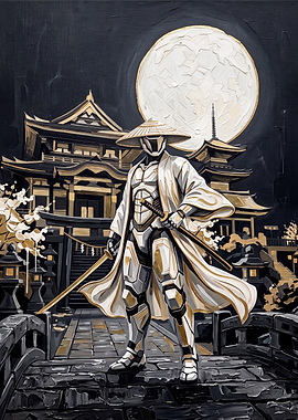 Cybernetic Samurai at Temple Gate