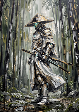 Cybernetic Samurai in Bamboo Forest