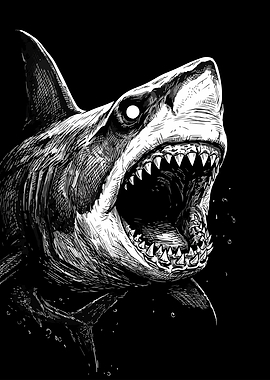Ferocious Great White Shark Illustration