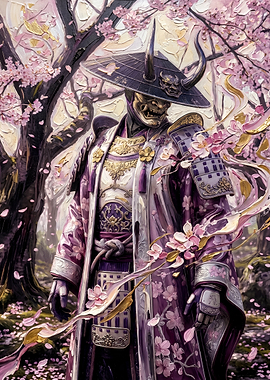 Samurai in Cherry Blossom Forest